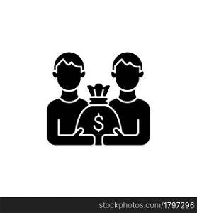 Pari mutuel prize black glyph icon. Dividing prize between same tier winners. Parimutuel betting. Paying cash claimants. Silhouette symbol on white space. Vector isolated illustration. Pari mutuel prize black glyph icon
