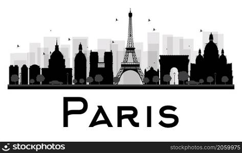 Paris City skyline black and white silhouette. Vector illustration. Simple flat concept for tourism presentation, banner, placard or web site. Business travel concept. Cityscape with famous landmarks