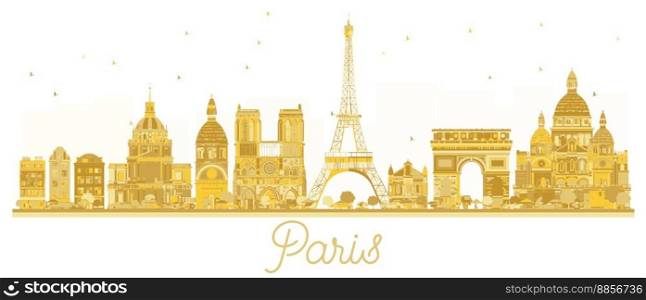 Paris City skyline golden silhouette. Vector illustration. Business travel concept. Paris isolated on white background.