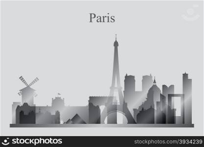 Paris city skyline silhouette in grayscale, vector illustration
