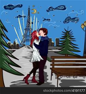 paris doodles with lovers vector illustration