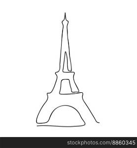 Paris Eiffel tower continuous one line drawn. isolated on white background. Vector  illustration