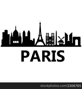 Paris France city skyline on white background. France travel destination silhouette. Paris city sign. flat style.