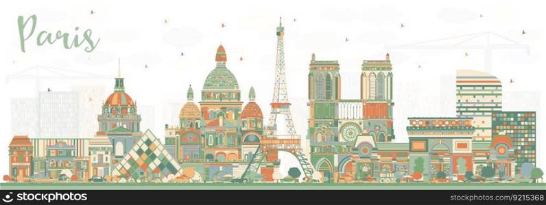 Paris France City Skyline with Color Buildings. Vector Illustration. Business Travel and Concept with Historic Architecture. Paris Cityscape with Landmarks.