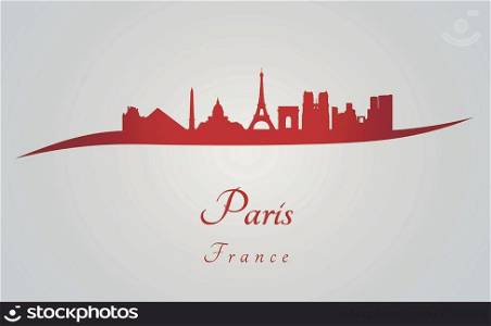 Paris skyline in red and gray background in editable vector file