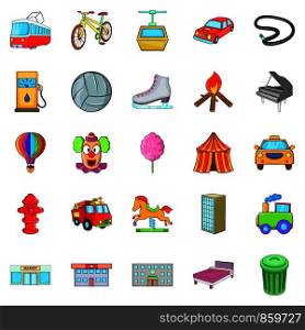 Park activity icons set. Cartoon set of 25 park activity vector icons for web isolated on white background. Park activity icons set, cartoon style