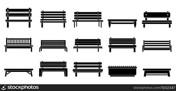 Park bench icons set. Simple set of park bench vector icons for web design on white background. Park bench icons set, simple style