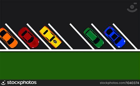 Park car vector illustration top view lot road. Above carpark garage street sign concept. Free space auto traffic place. Vehicle urban line zone area public. City cartoon banner freeway route