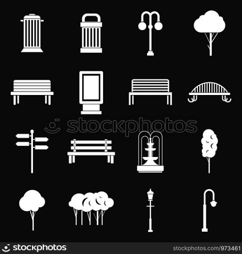 Park icons in simple ctyle. Outdoor elements set vector white isolated on grey background . Park icons set grey vector