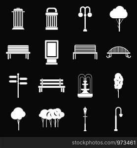 Park icons in simple ctyle. Outdoor elements set vector white isolated on grey background . Park icons set grey vector