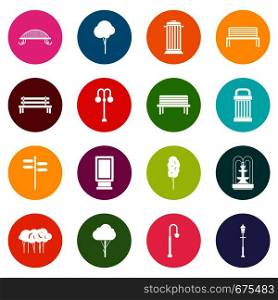 Park icons many colors set isolated on white for digital marketing. Park icons many colors set