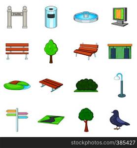 Park icons set. Cartoon illustration of 16 park vector icons for web. Park icons set, cartoon style