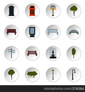 Park icons set. Flat illustration of 16 park vector icons for web. Park icons set, flat style