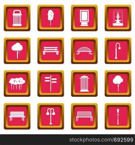 Park icons set in pink color isolated vector illustration for web and any design. Park icons pink