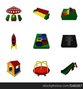 Park in yard icons set. Cartoon illustration of 9 park in yard vector icons for web. Park in yard icons set, cartoon style