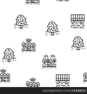 Park Meadow Nature And Playground Vector Seamless Pattern Thin Line Illustration. Park Meadow Nature And Playground Vector Seamless Pattern