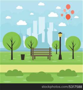 Park on the city background. Vector illustration
