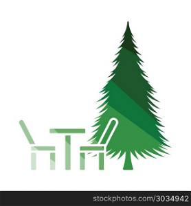 Park seat and pine tree icon. Park seat and pine tree icon. Flat color design. Vector illustration.