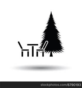 Park seat and pine tree icon. White background with shadow design. Vector illustration.