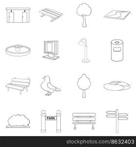 Park set icons in outline style isolated on white background. Park icon set outline