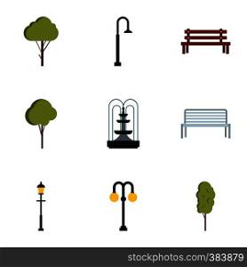 Park things icons set. Flat illustration of 9 park things vector icons for web. Park things icons set, flat style