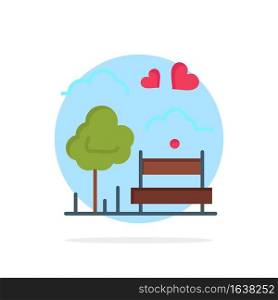 Park, Tree, Bench, Love, Outdoor Abstract Circle Background Flat color Icon