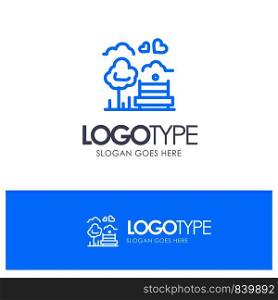 Park, Tree, Bench, Love, Outdoor Blue Outline Logo Place for Tagline
