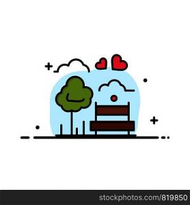 Park, Tree, Bench, Love, Outdoor Business Flat Line Filled Icon Vector Banner Template