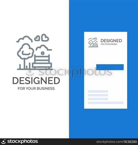 Park, Tree, Bench, Love, Outdoor Grey Logo Design and Business Card Template