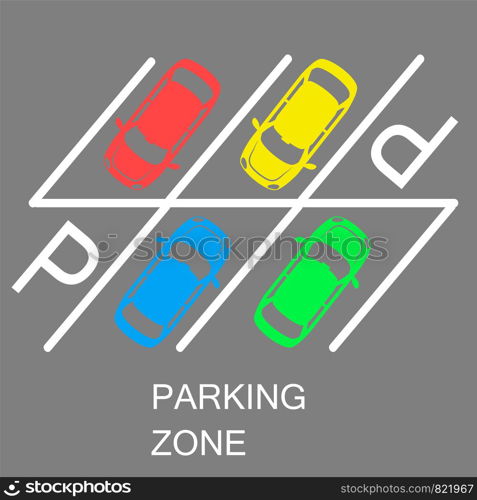 parked cars in a parking zone over dark asphalt background. vector illustration