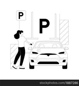 Parking area abstract concept vector illustration. Parking space, empty place, lot of cars, angle perpendicular parallel, road sign marking, underground garage, disabled zone abstract metaphor.. Parking area abstract concept vector illustration.