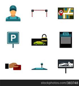Parking area icons set. Flat illustration of 9 parking area vector icons for web. Parking area icons set, flat style