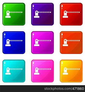 Parking barrier icons of 9 color set isolated vector illustration. Parking barrier icons 9 set