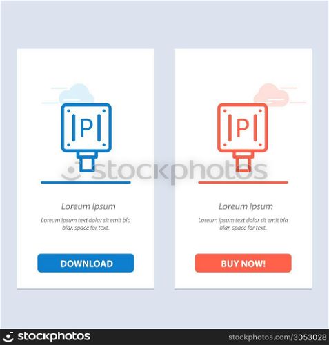 Parking, Board, Sign, Hotel Blue and Red Download and Buy Now web Widget Card Template