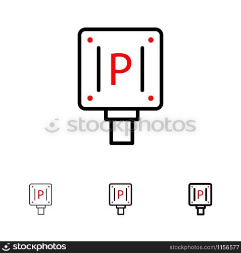 Parking, Board, Sign, Hotel Bold and thin black line icon set