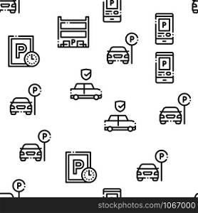 Parking Car Seamless Pattern Vector Thin Line. Illustrations. Parking Car Seamless Pattern Vector