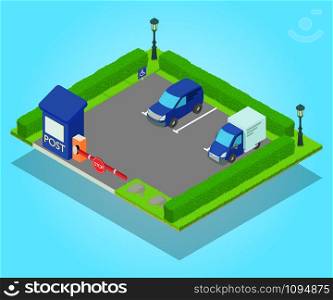 Parking concept banner. Isometric banner of parking vector concept for web, giftcard and postcard. Parking concept banner, isometric style