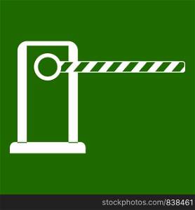 Parking entrance icon white isolated on green background. Vector illustration. Parking entrance icon green