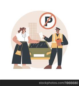 Parking fines abstract concept vector illustration. No parking zone, restricted place, penalty charge notice, rules violation, fine ticket, online payment term, vehicle parked abstract metaphor.. Parking fines abstract concept vector illustration.