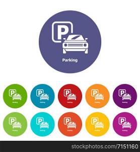 Parking icons color set vector for any web design on white background. Parking icons set vector color