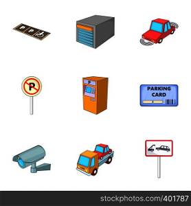 Parking icons set. Cartoon illustration of 9 parking vector icons for web. Parking icons set, cartoon style