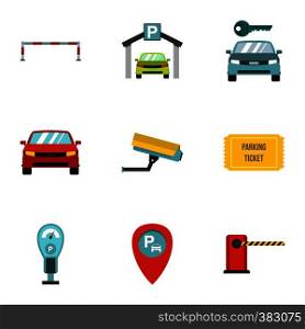 Parking icons set. Flat illustration of 9 parking vector icons for web. Parking icons set, flat style
