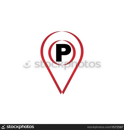Parking location pin vector icon. Parking map point vector icon
