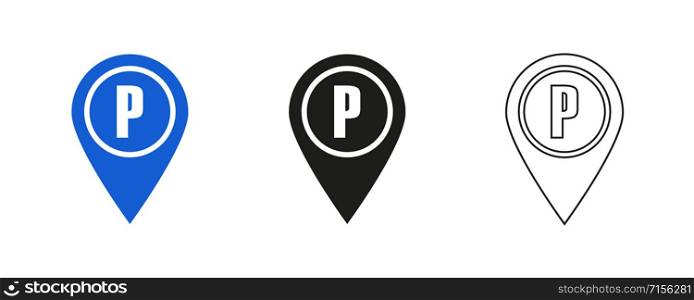 parking location set icons on white background, vector. parking location set icons on white background
