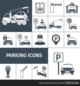 Parking lot facilities black decorative icons set isolated vector illustration. Parking Lot Set