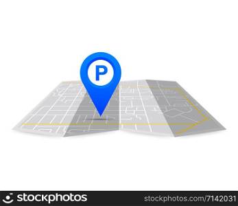 Parking pinpoint blue on map. Parking map point sign. Vector stock illustration. Parking pinpoint blue on map. Parking map point sign. Vector stock illustration.