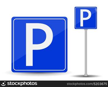 Parking Place for Car. Blue Road Sign with Letter P. Vector Illustration. EPS10. Prohibiting parking. Red and Blue Road Sign. Vector Illustration.