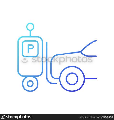 Parking robot gradient linear vector icon. Self-driving forklift. Automated parking system. Robotic valet. Thin line color symbol. Modern style pictogram. Vector isolated outline drawing. Parking robot gradient linear vector icon