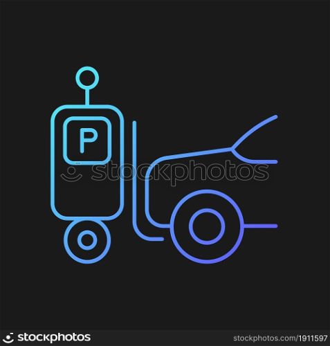Parking robot gradient vector icon for dark theme. Self-driving forklift. Automated parking system. Robotic valet. Thin line color symbol. Modern style pictogram. Vector isolated outline drawing. Parking robot gradient vector icon for dark theme