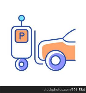 Parking robot RGB color icon. Self-driving forklift. Automated parking system. Innovative technology for public buildings. Robotic valet. Isolated vector illustration. Simple filled line drawing. Parking robot RGB color icon